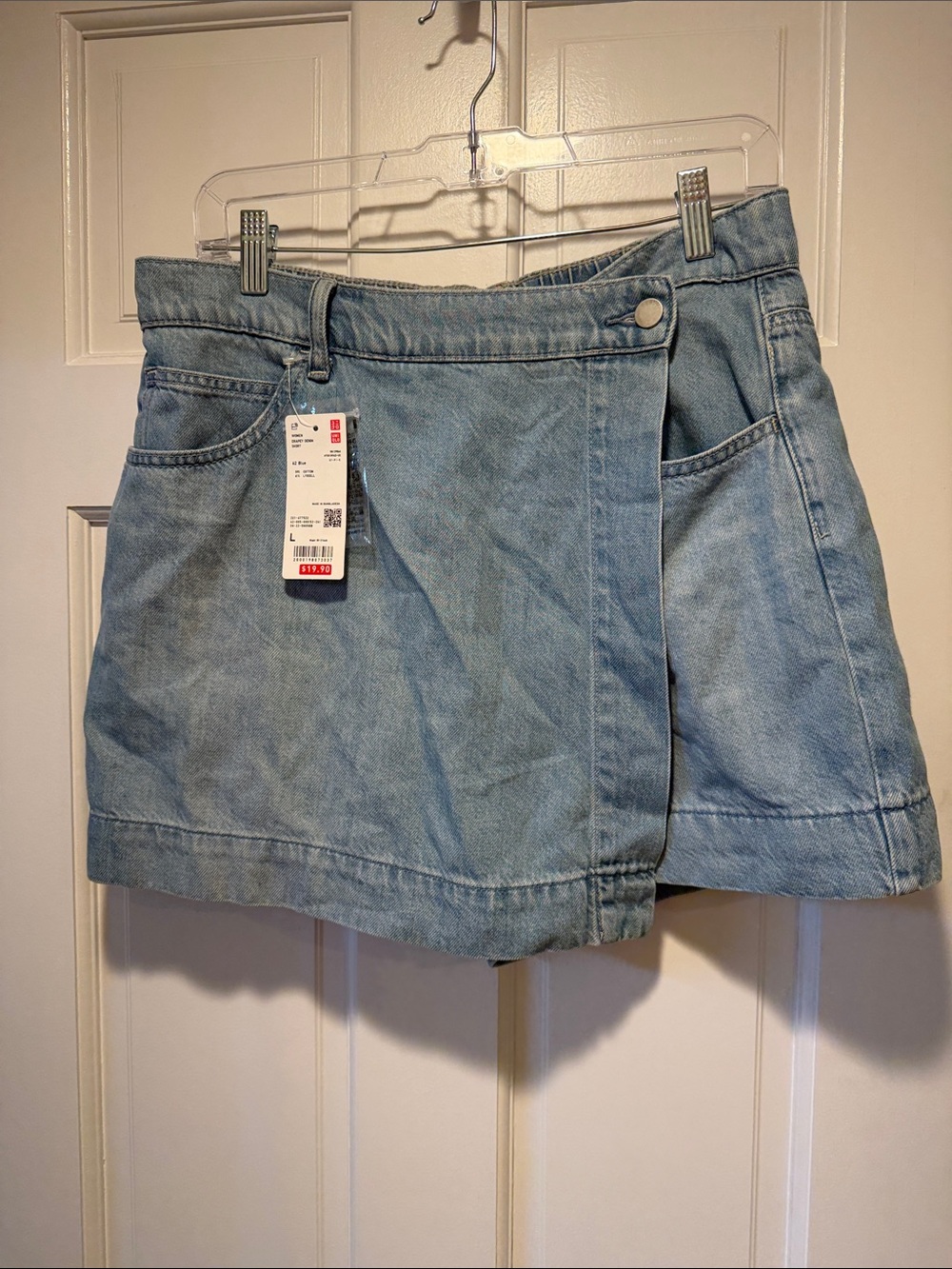 Denim Wrap Skort in Light Blue - Women Shorts